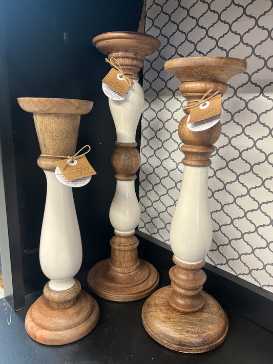 MudPie Wood Candlesticks